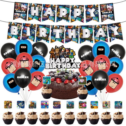 Roblox4 Balloons Happy birthday KIDS banner party decor cake topper
