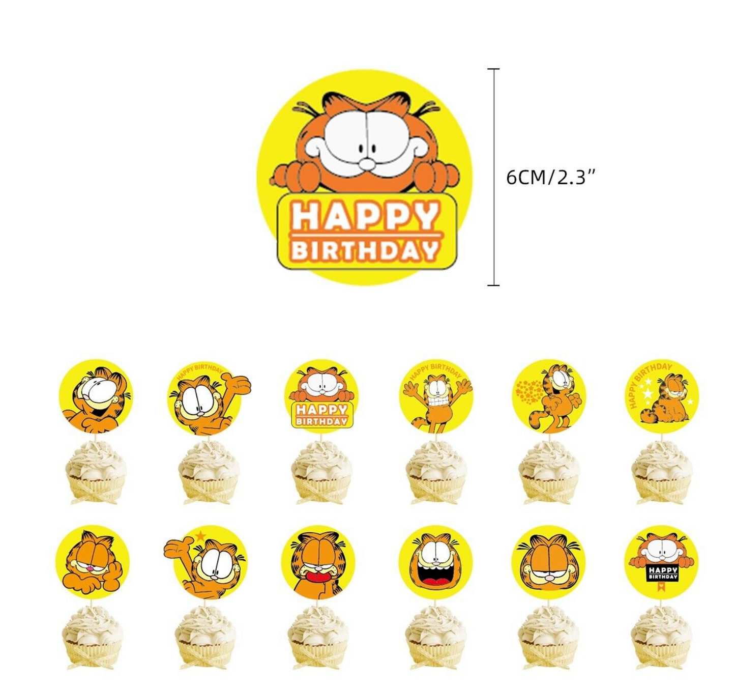 Garfield Balloons Happy birthday KIDS banner party decor cake topper