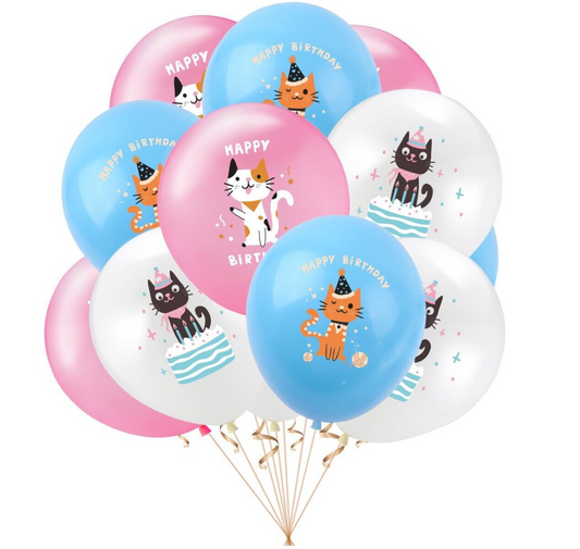 Cats kitties Balloons 6 ps 12" Latex Happy birthday Party Fun KIDS DECOR AU