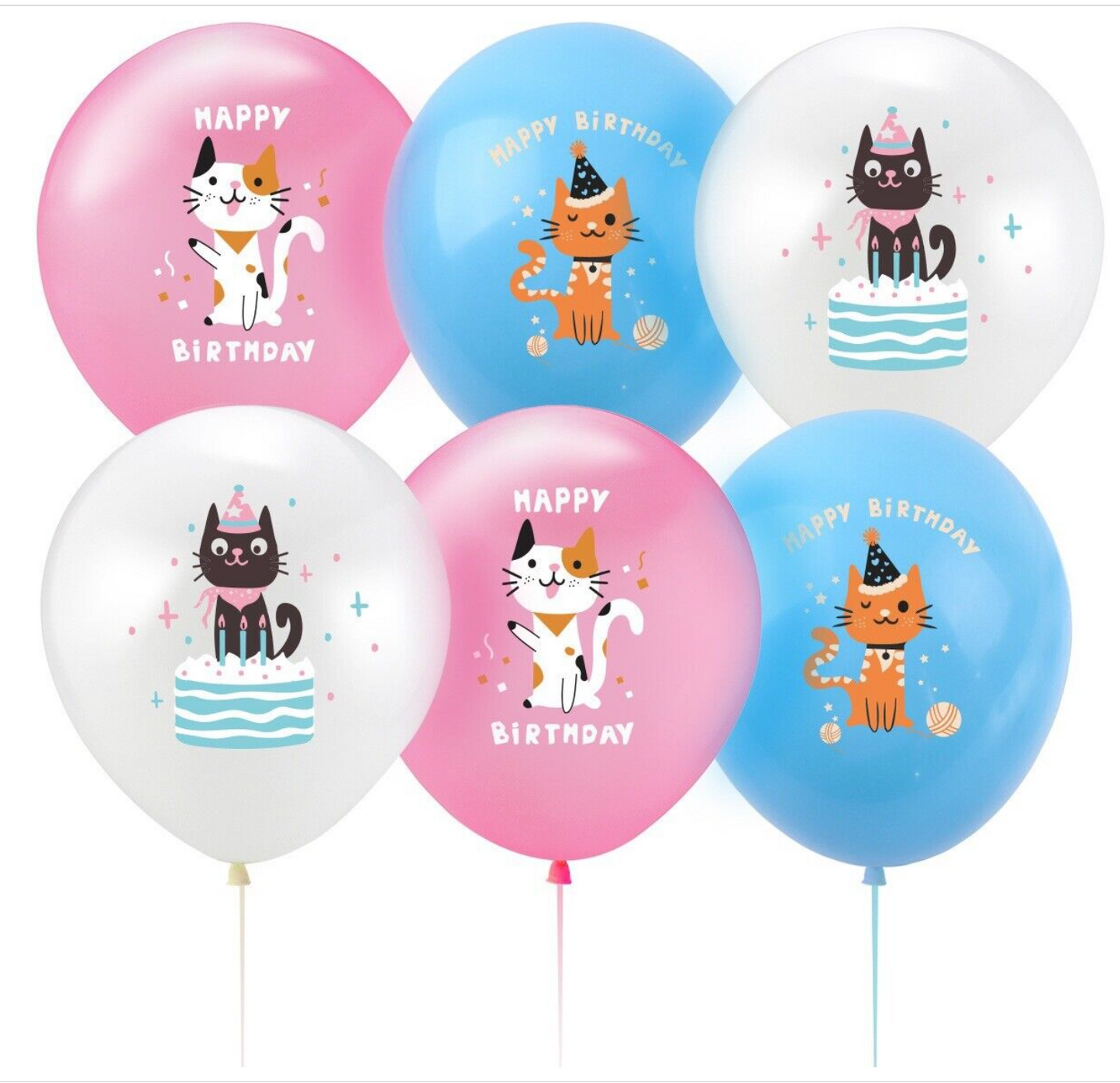 Cats kitties Balloons 6 ps 12" Latex Happy birthday Party Fun KIDS DECOR AU