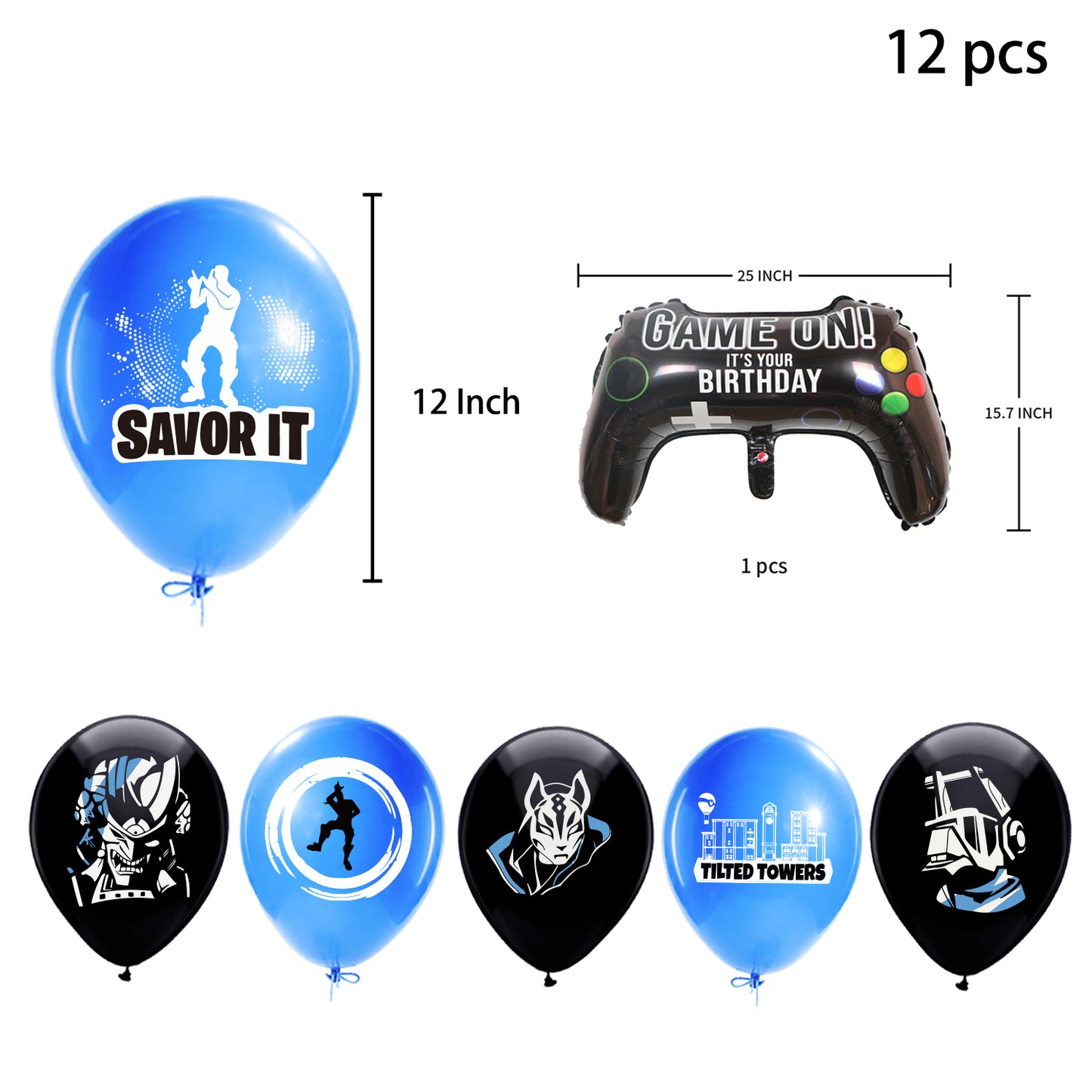 Fortnite Happy Birthday banner Balloons cake topper set