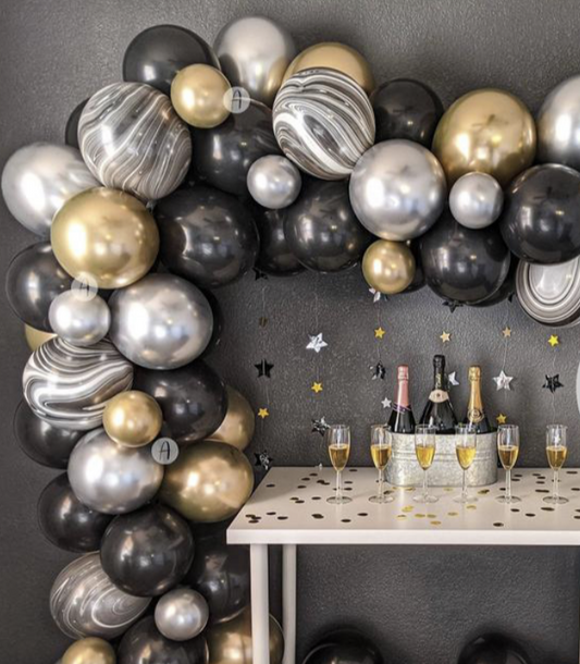 AU STOCK Black silver gold confetti Agate Balloon Arch Garland Birthday