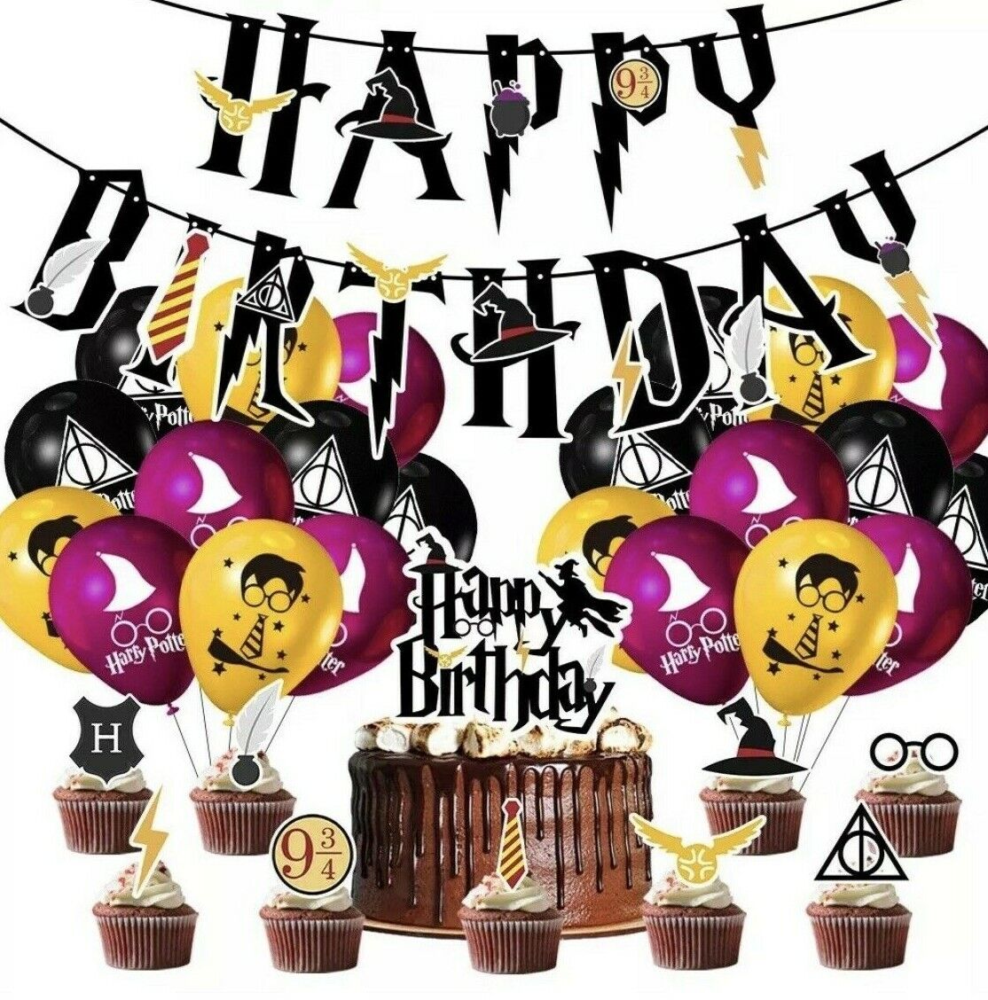 harry potter Balloons Happy birthday KIDS banner  party set decor cake topper AU