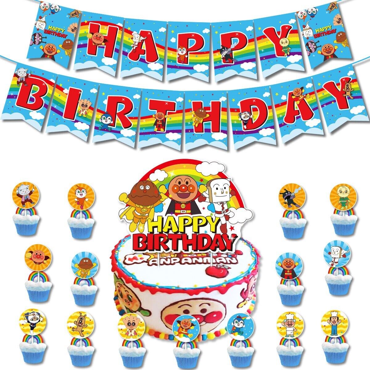 Anpanman Balloons Happy birthday KIDS banner  party set decor cake topper AU