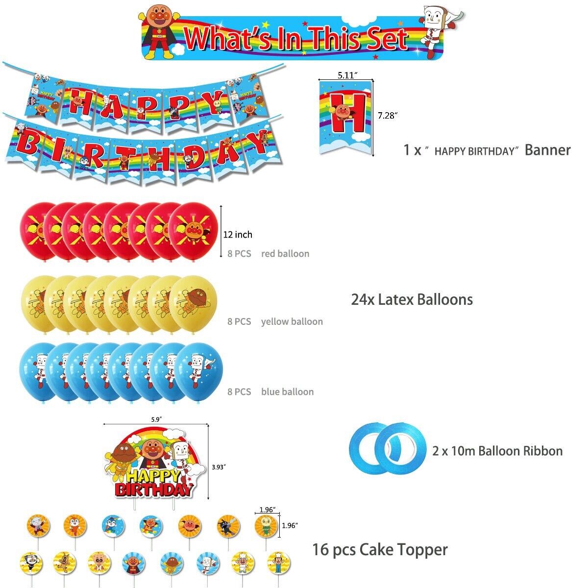 Anpanman Balloons Happy birthday KIDS banner  party set decor cake topper AU