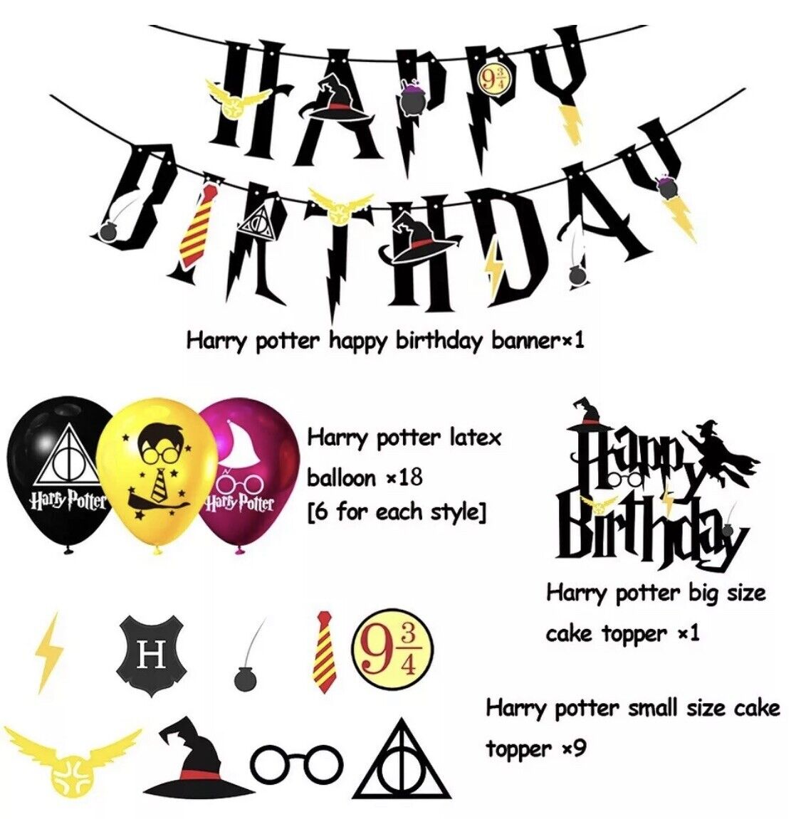 harry potter Balloons Happy birthday KIDS banner  party set decor cake topper AU