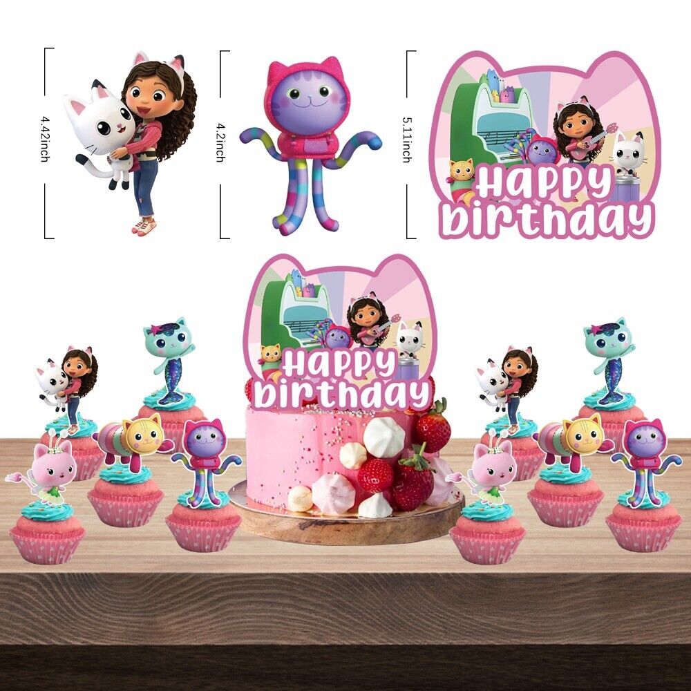 gabby's dollhouse Balloon Happy birthday KID banner  party set decor cake topper