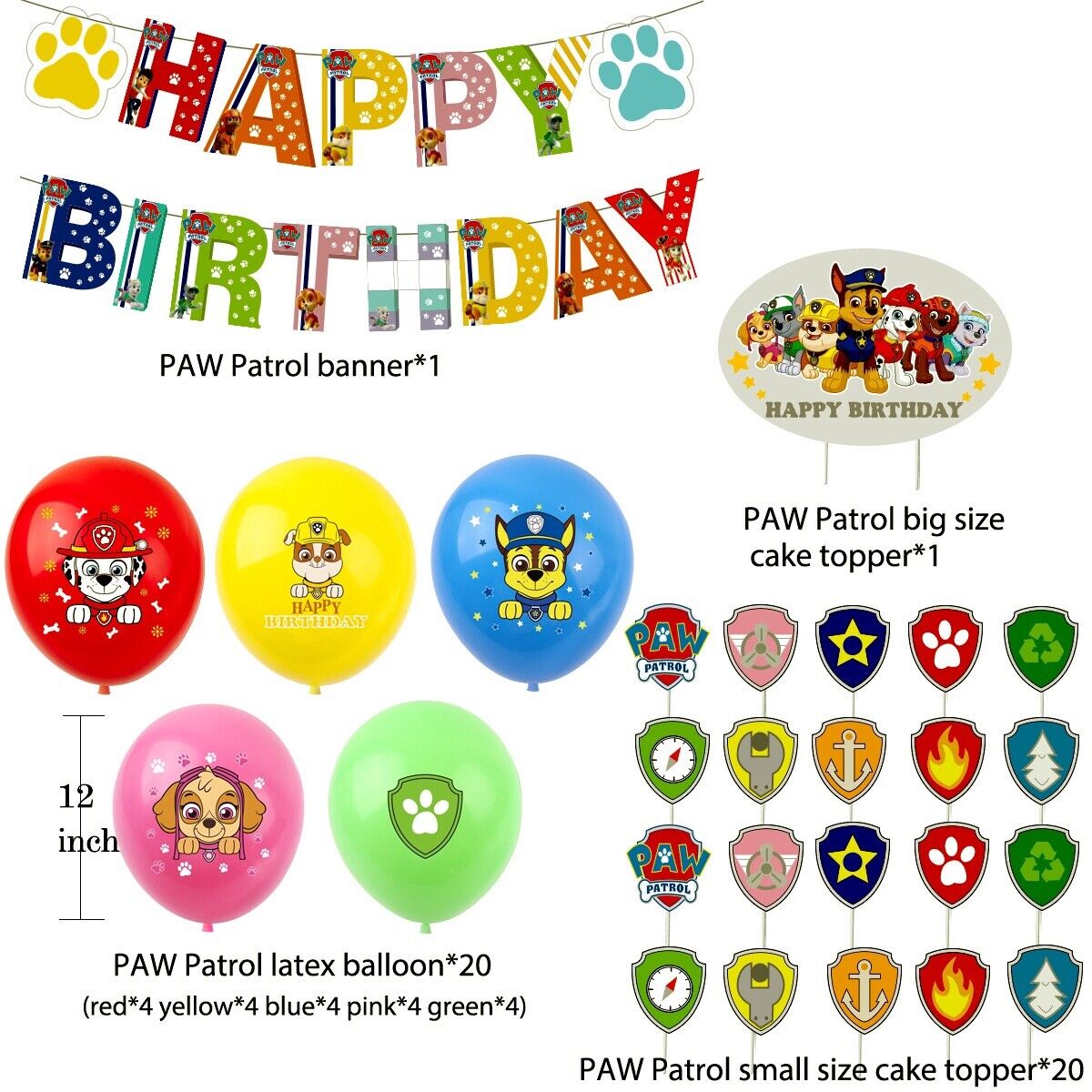 paw patrol Balloons Happy birthday KIDS banner  party set decor cake topper AU