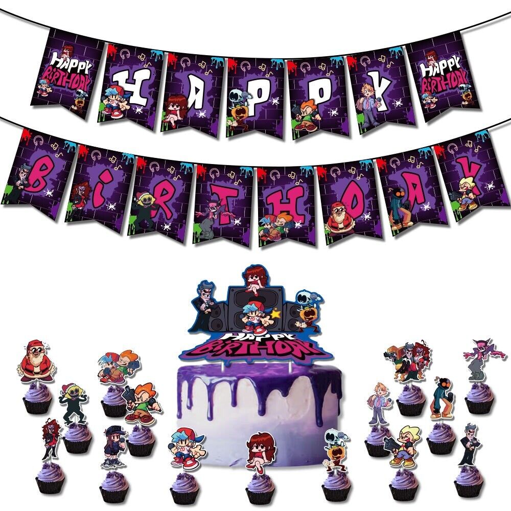 friday night funkin Kid Birthday balloons party set banner cake topper AU STOCK