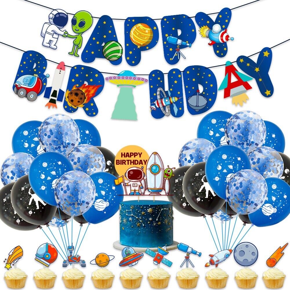 Astronauts Happy birthday banner balloon party set AU STOCK