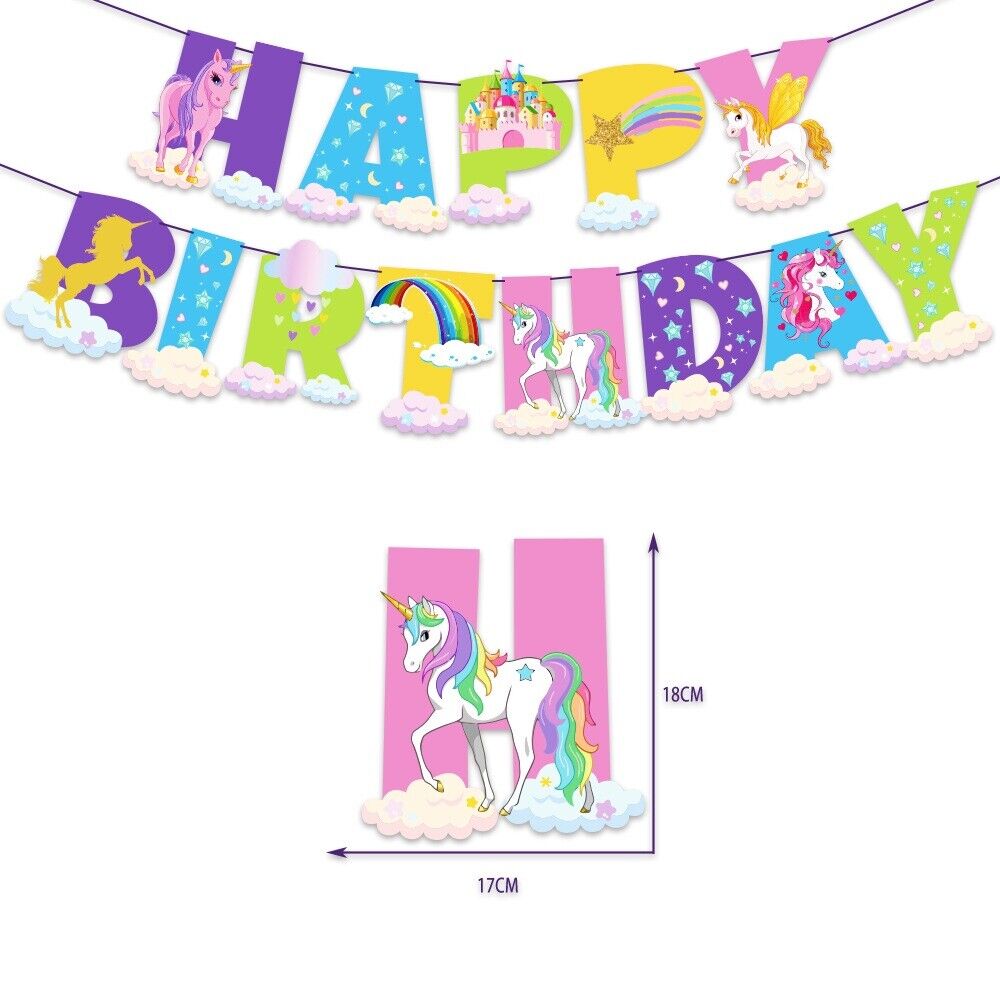 Unicorn Happy birthday banner balloon party set AU STOCK