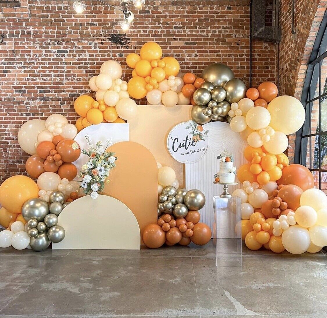 Metallic Gold Orange Balloon Arch Garland Kit Baby Shower Wedding Birthday Party