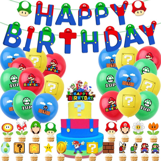 super mario Balloons Happy birthday KIDS banner  party set decor AU ST