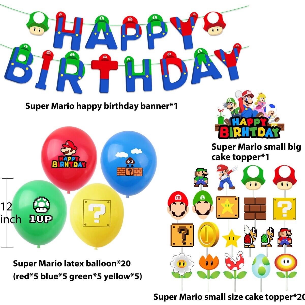 super mario Balloons Happy birthday KIDS banner  party set decor AU ST