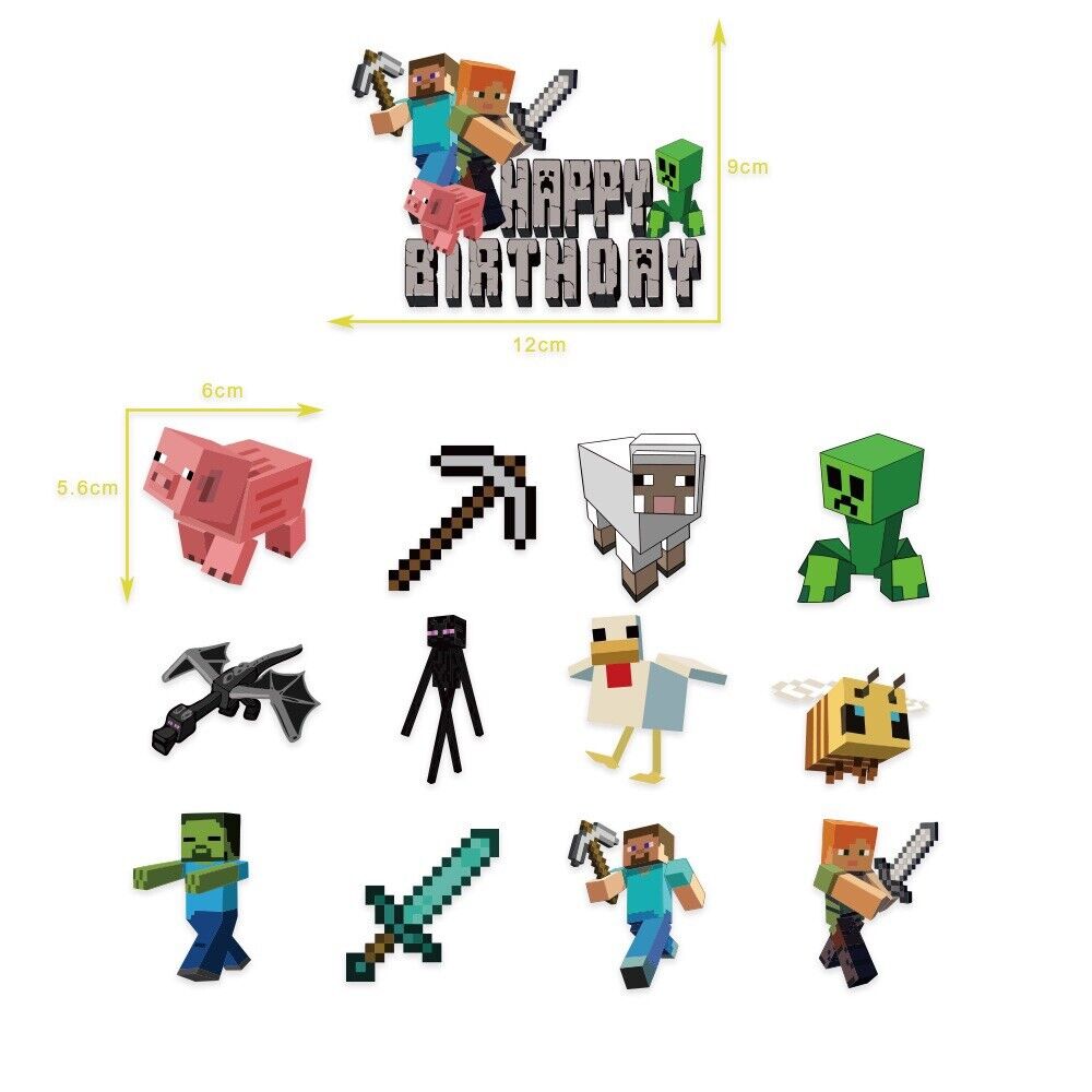 minecraft kids Happy birthday banner balloon party set cake topper fun AU STOCK