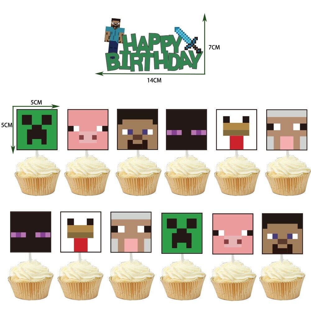 minecraft kid Happy birthday banner balloon party decor fun cake topper AU STOCK