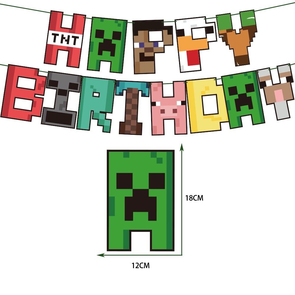 minecraft kid Happy birthday banner balloon party decor fun cake topper AU STOCK