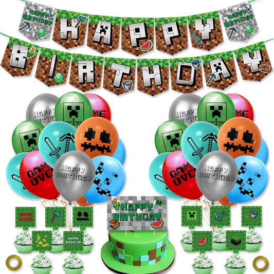 MINECRAFT 1 Happy birthday banner balloon party set AU STOCK