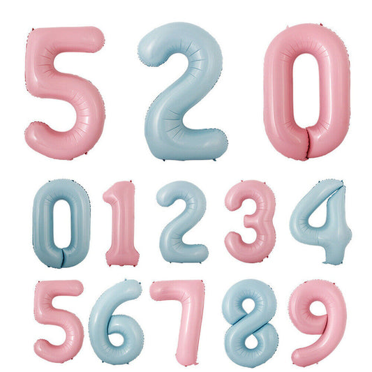 AU STOCK MACARON BLUE/PINK NUMBER FOIL ONE TWO BALLOON BIRTHDAY ANNIVERSARY