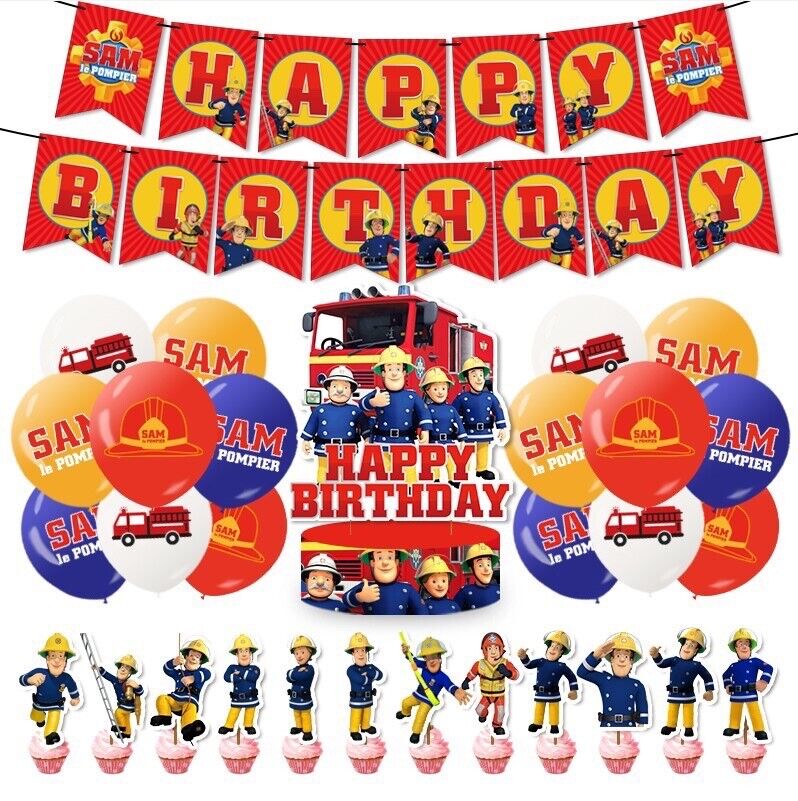 fireman Sam Happy birthday KIDS banner  party set decor cake topper AU