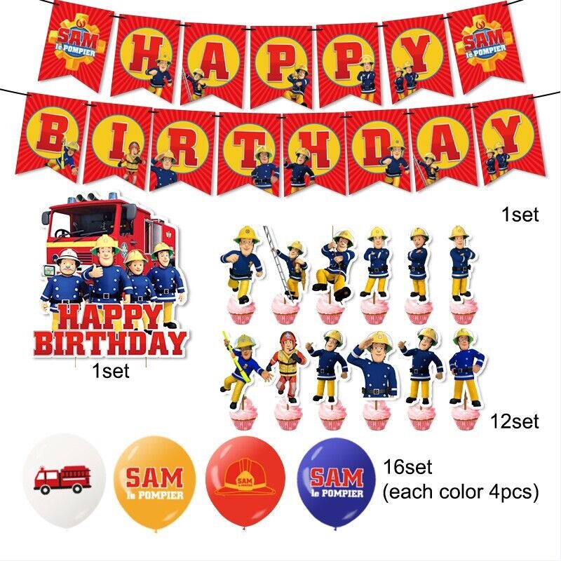 fireman Sam Happy birthday KIDS banner  party set decor cake topper AU