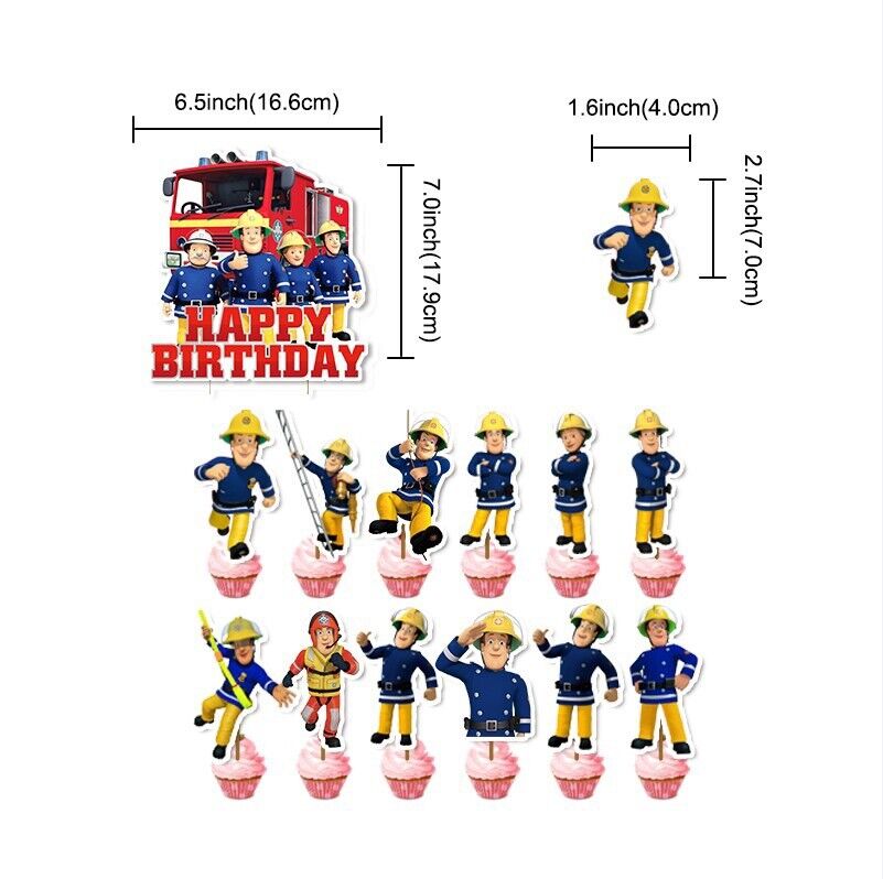 fireman Sam Happy birthday KIDS banner  party set decor cake topper AU