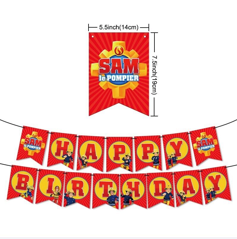 fireman Sam Happy birthday KIDS banner  party set decor cake topper AU