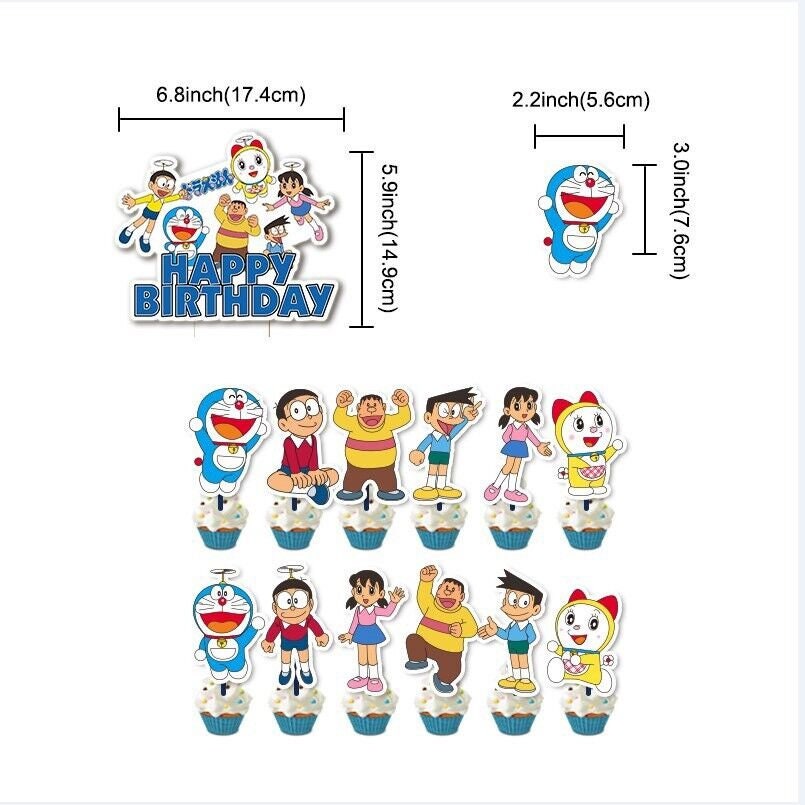 Doraemon happy birthday kids banner balloon party set decor cake topper au stock