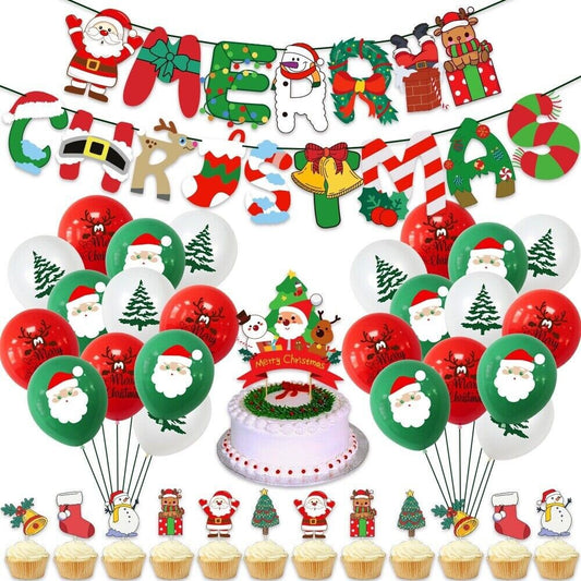 Christmas balloons happy birthday kids banner  party set decor cake topper au st