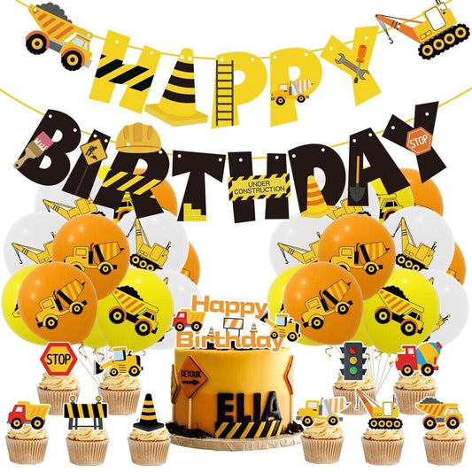 Dump truck balloons happy birthday kids banner  party set decor cake topper au