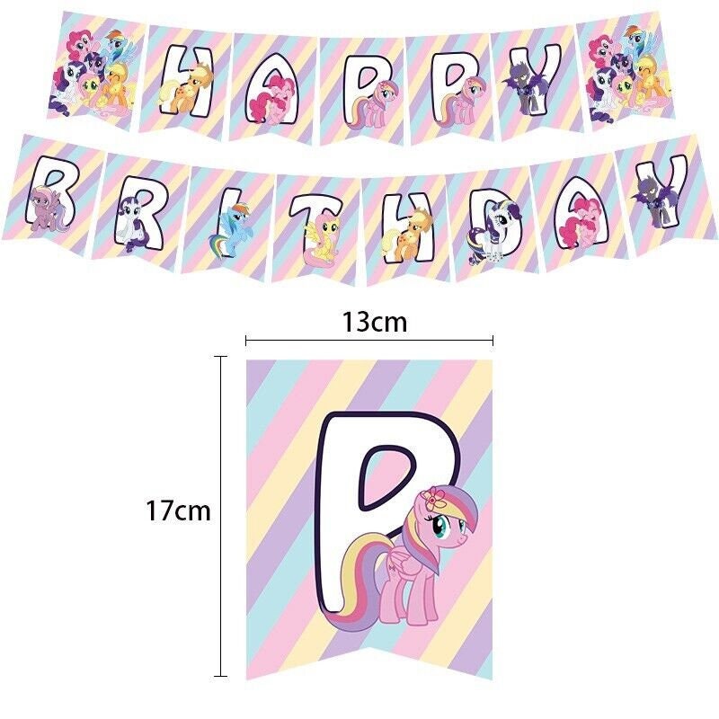 Pony balloons happy birthday kids banner  party set decor cake topper au