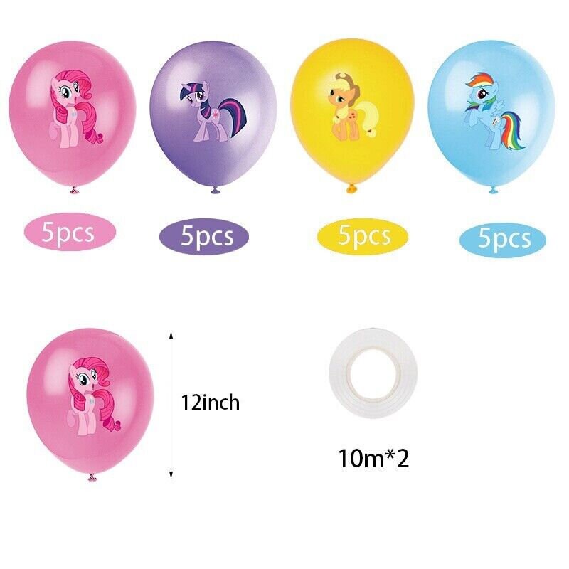 Pony balloons happy birthday kids banner  party set decor cake topper au