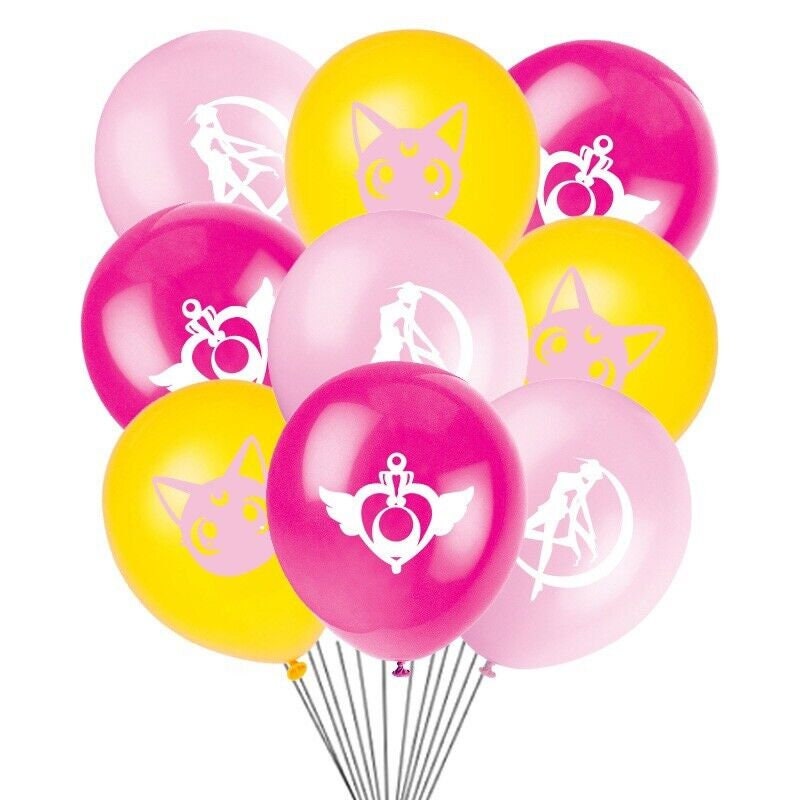 Salor moon balloons happy birthday kids banner  party set decor cake topper au