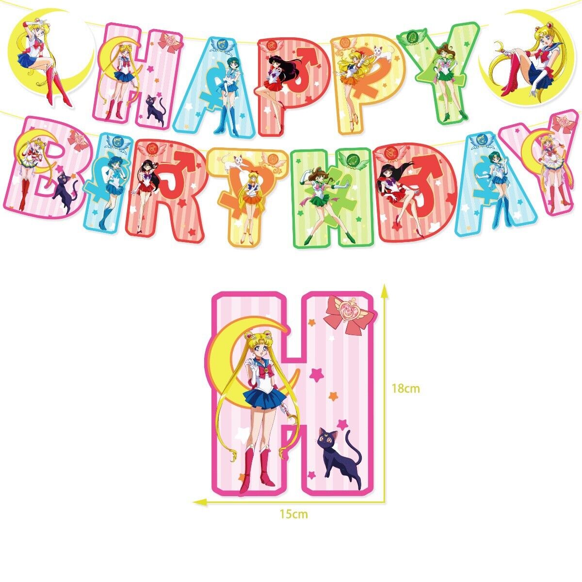 Sailor moon Balloons Happy birthday KIDS banner  party set decor cake topper AU