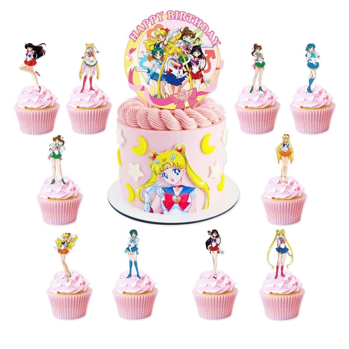 Sailor moon Balloons Happy birthday KIDS banner  party set decor cake topper AU